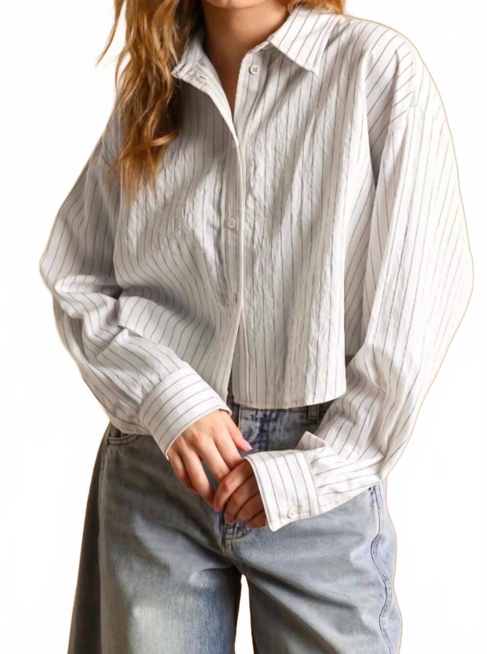 NEW MIOU MUSE pin stripe button down top in white